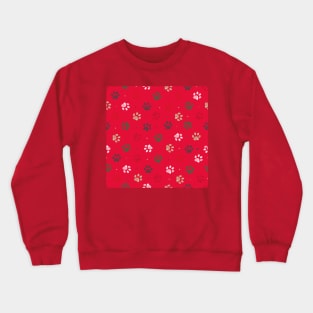 Red background colored paw print Crewneck Sweatshirt